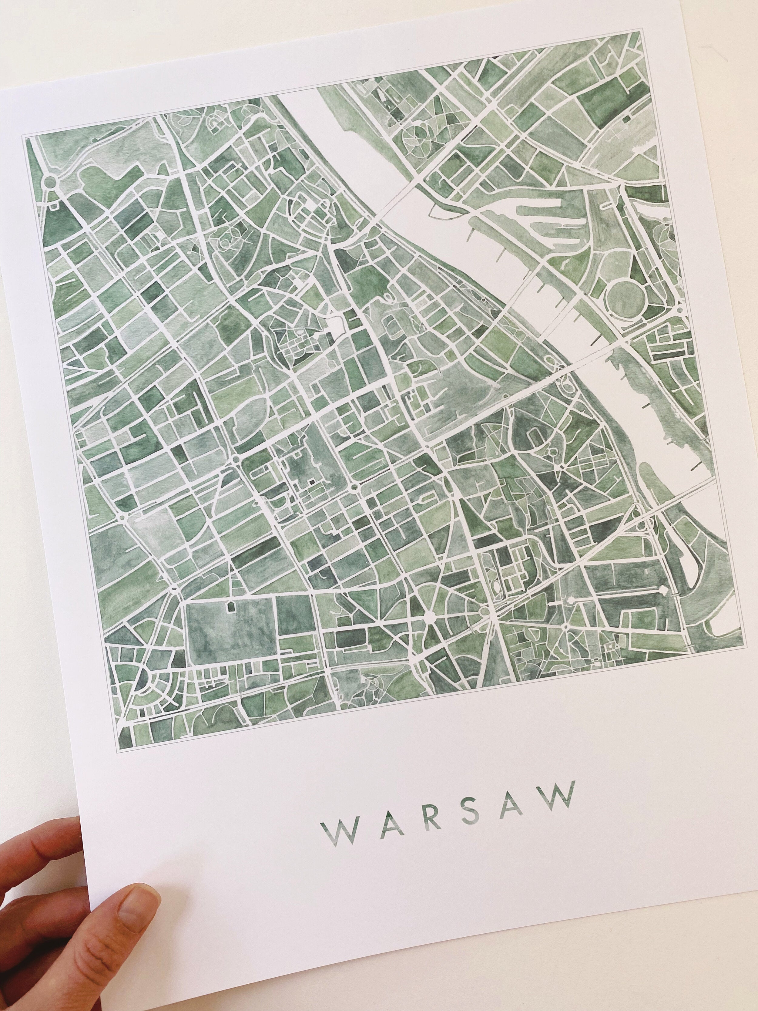 WARSAW Watercolor City Blocks Map: PRINT