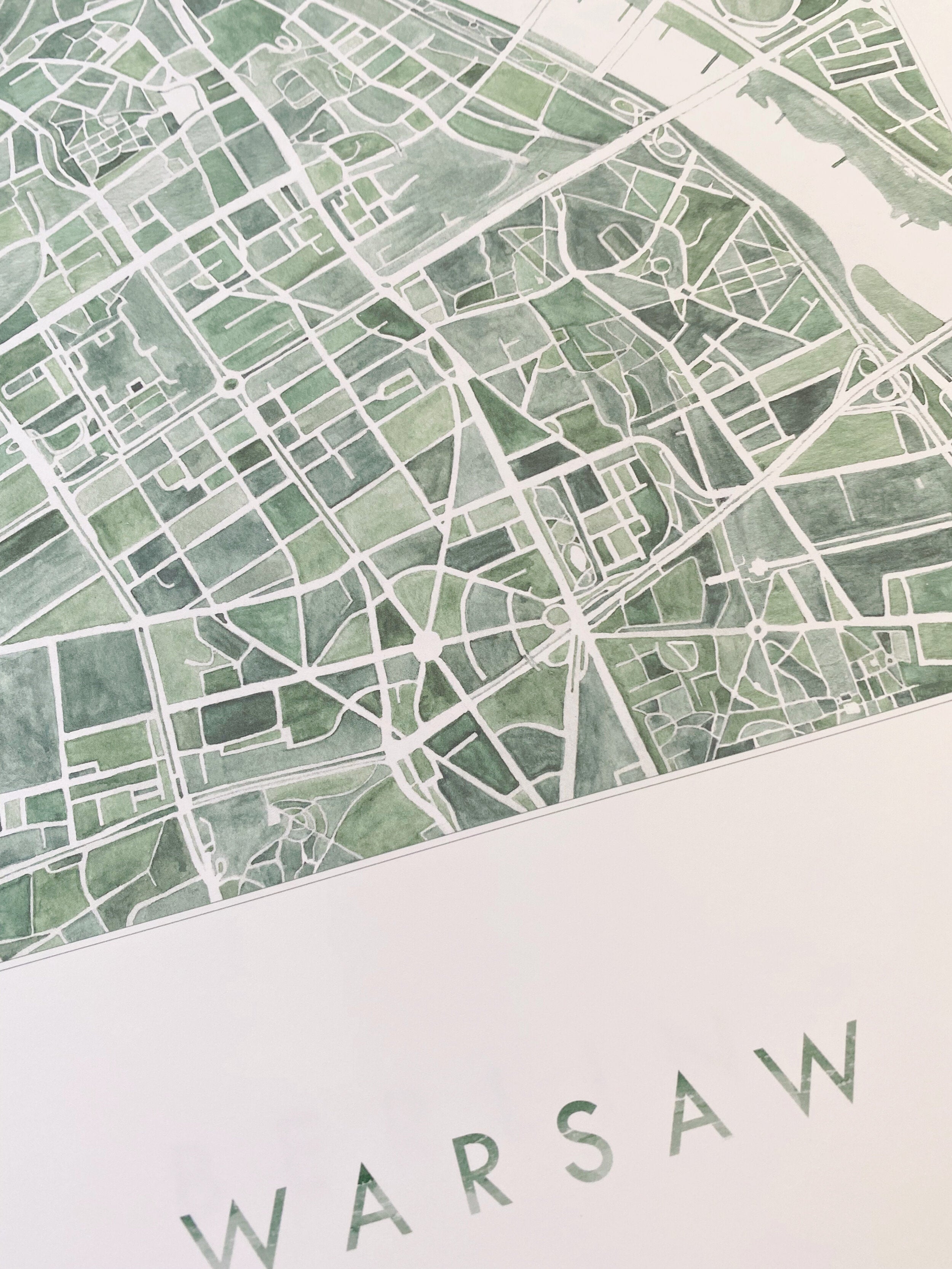 WARSAW Watercolor City Blocks Map: PRINT