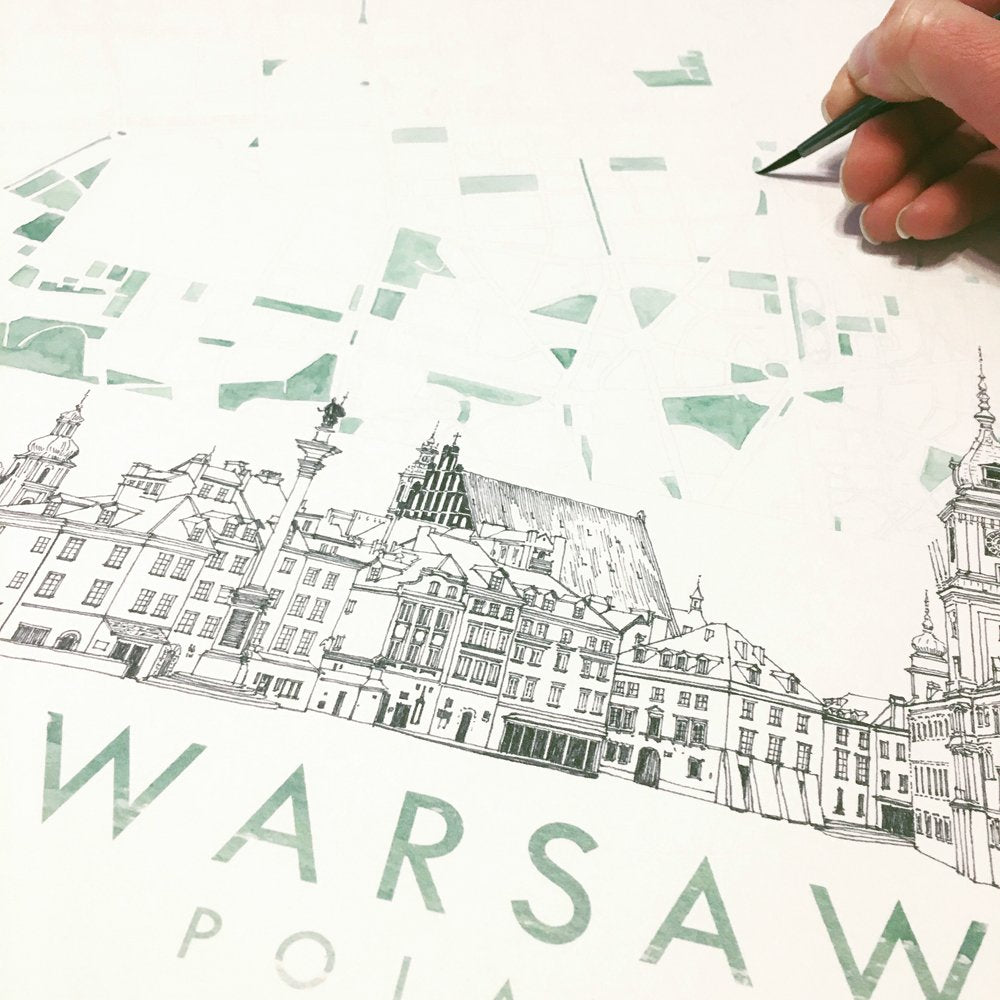 WARSAW Watercolor Map + Sketch: PRINT