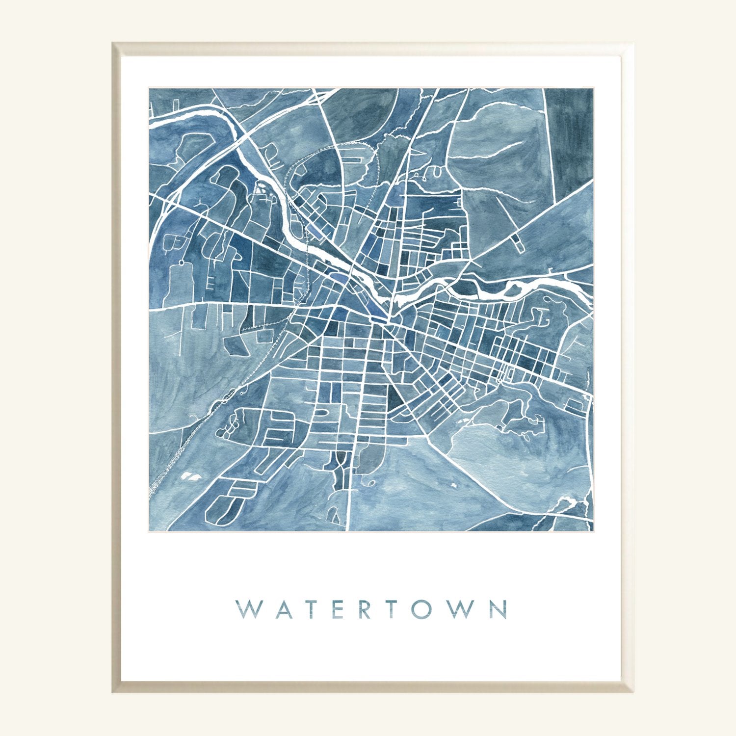 WATERTOWN New York Watercolor City Blocks Map: PRINT
