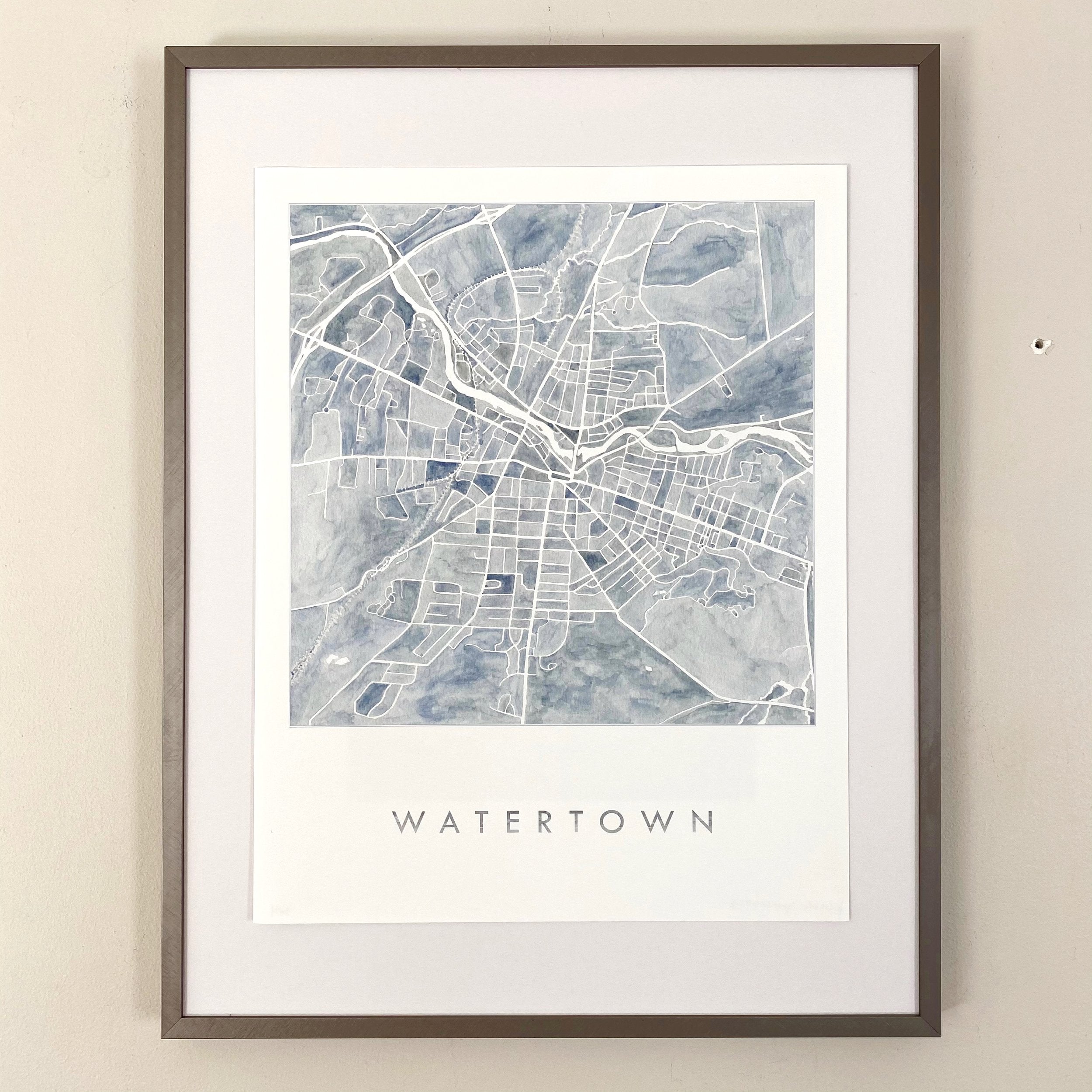 WATERTOWN New York Watercolor City Blocks Map: PRINT