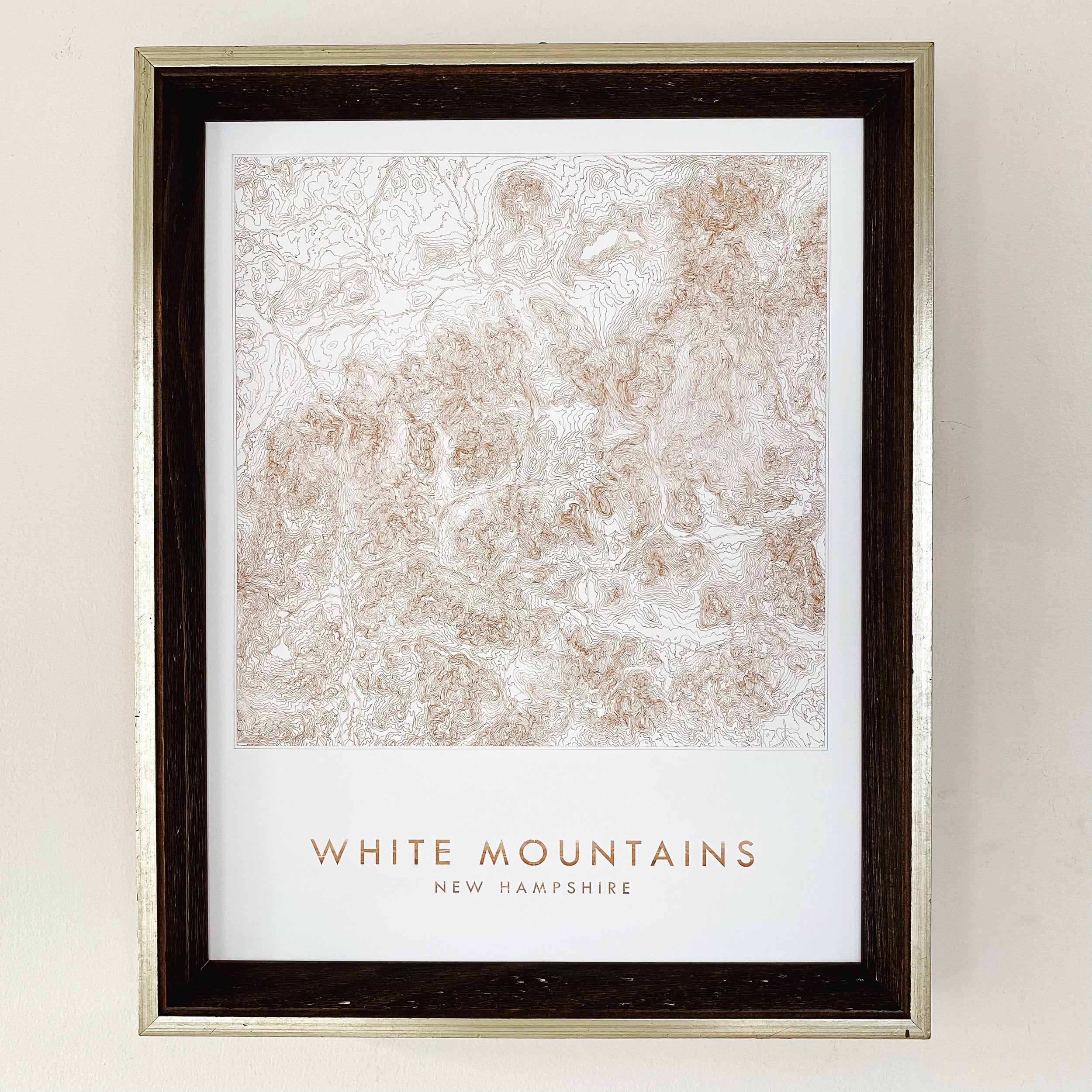 White Mountains NEW HAMPSHIRE Topographical Map Drawing: PRINT  (Brown)