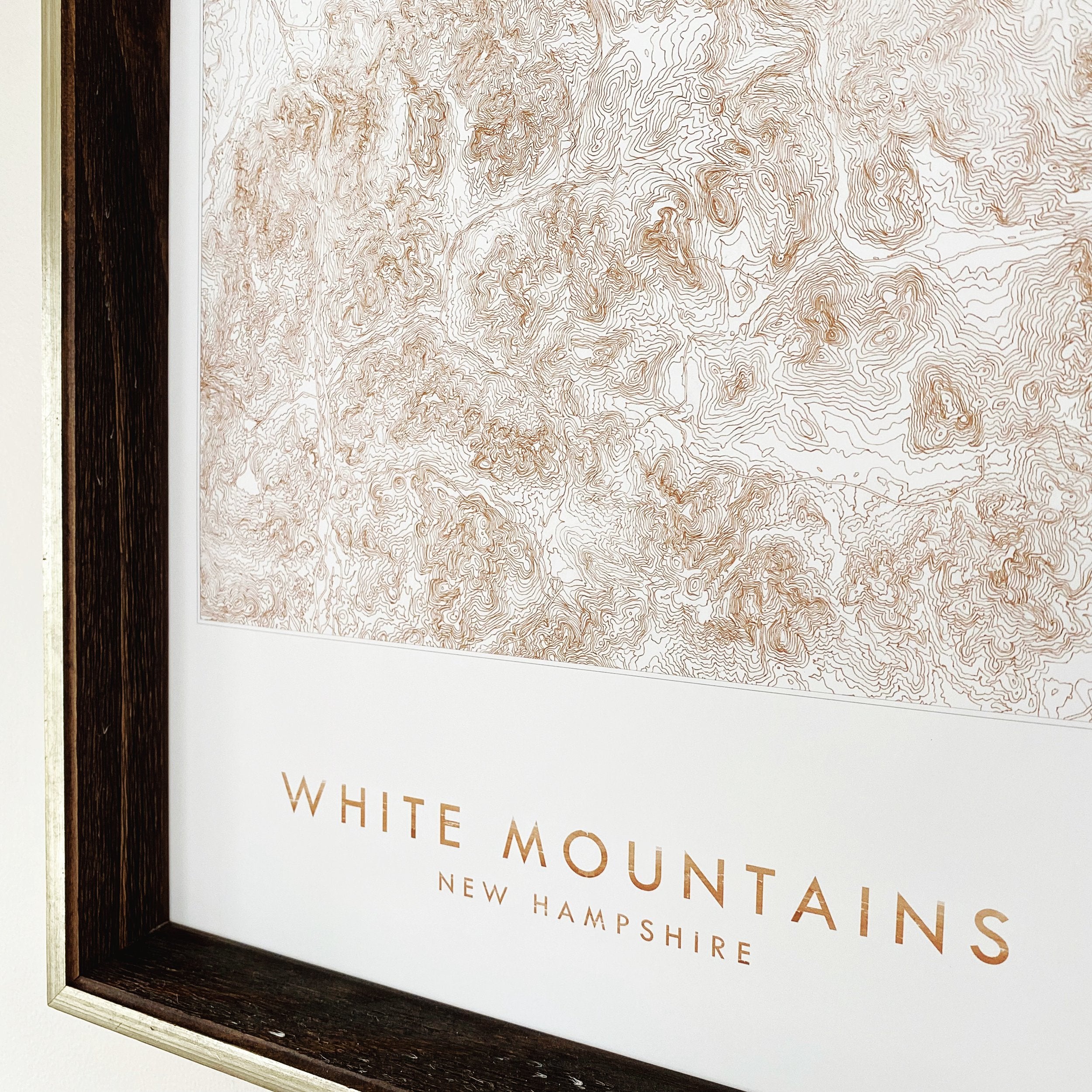 White Mountains NEW HAMPSHIRE Topographical Map Drawing: PRINT  (Brown)