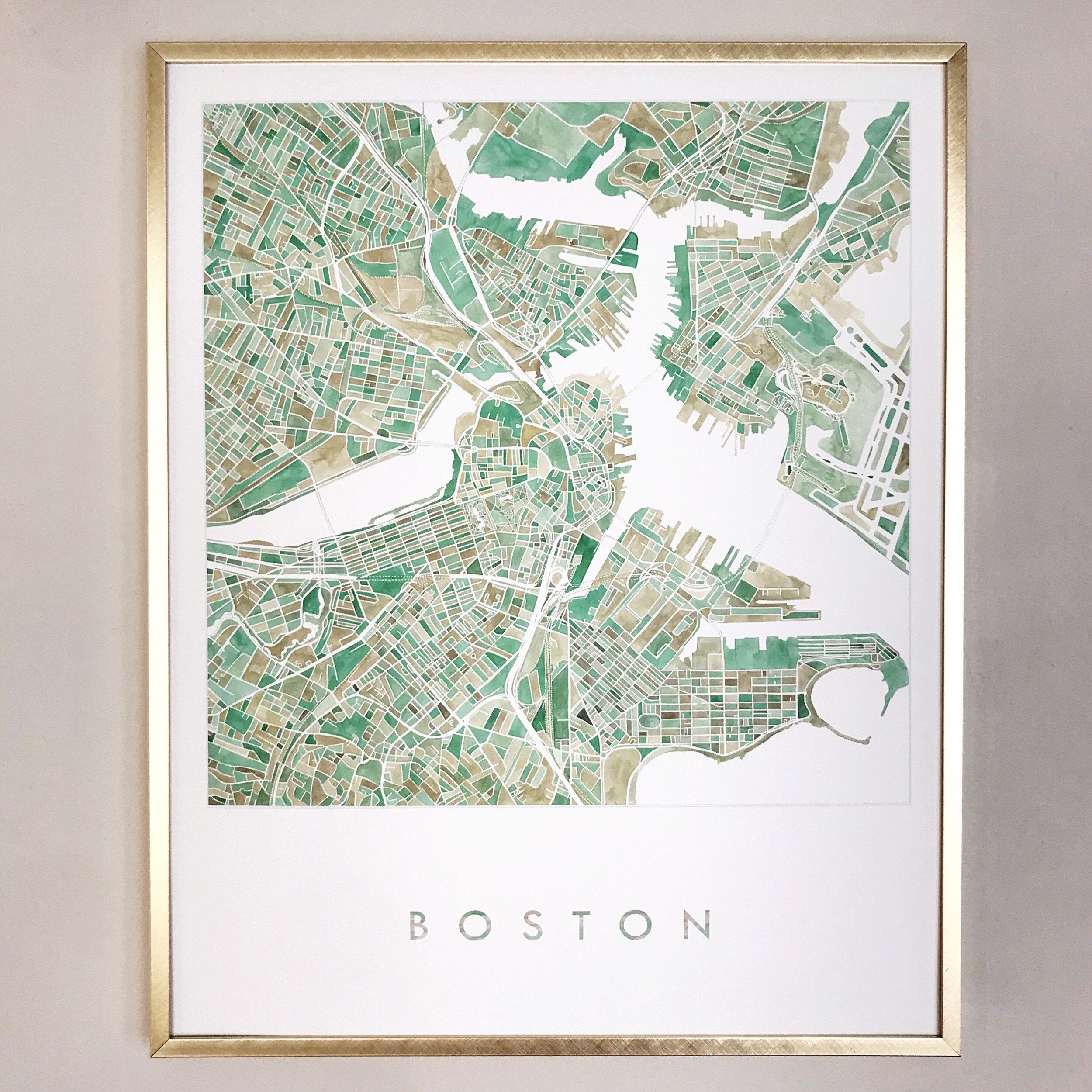Greater BOSTON Watercolor City Blocks Map: PRINT