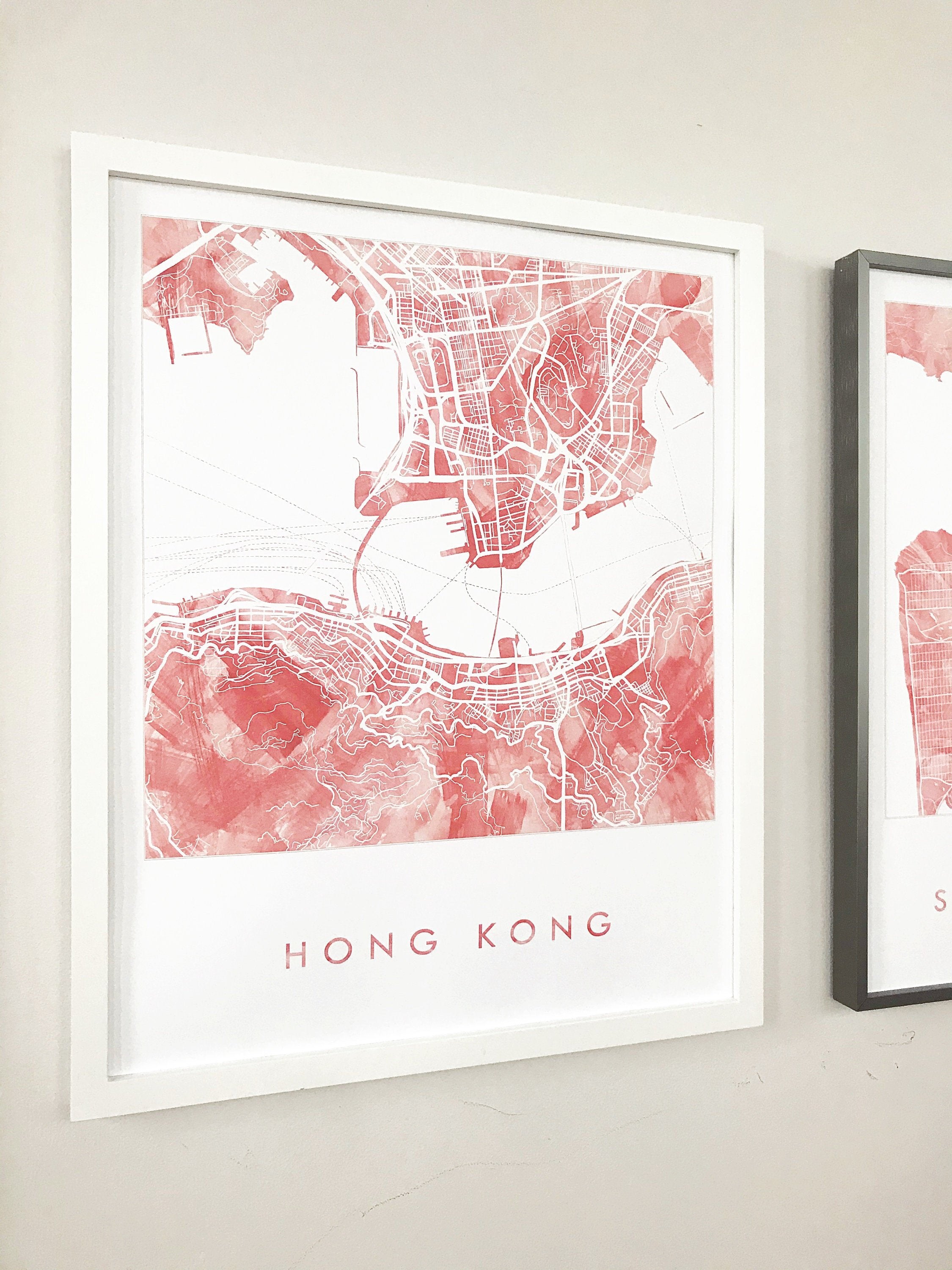 HONG KONG Watercolor Wash City Map: PRINT