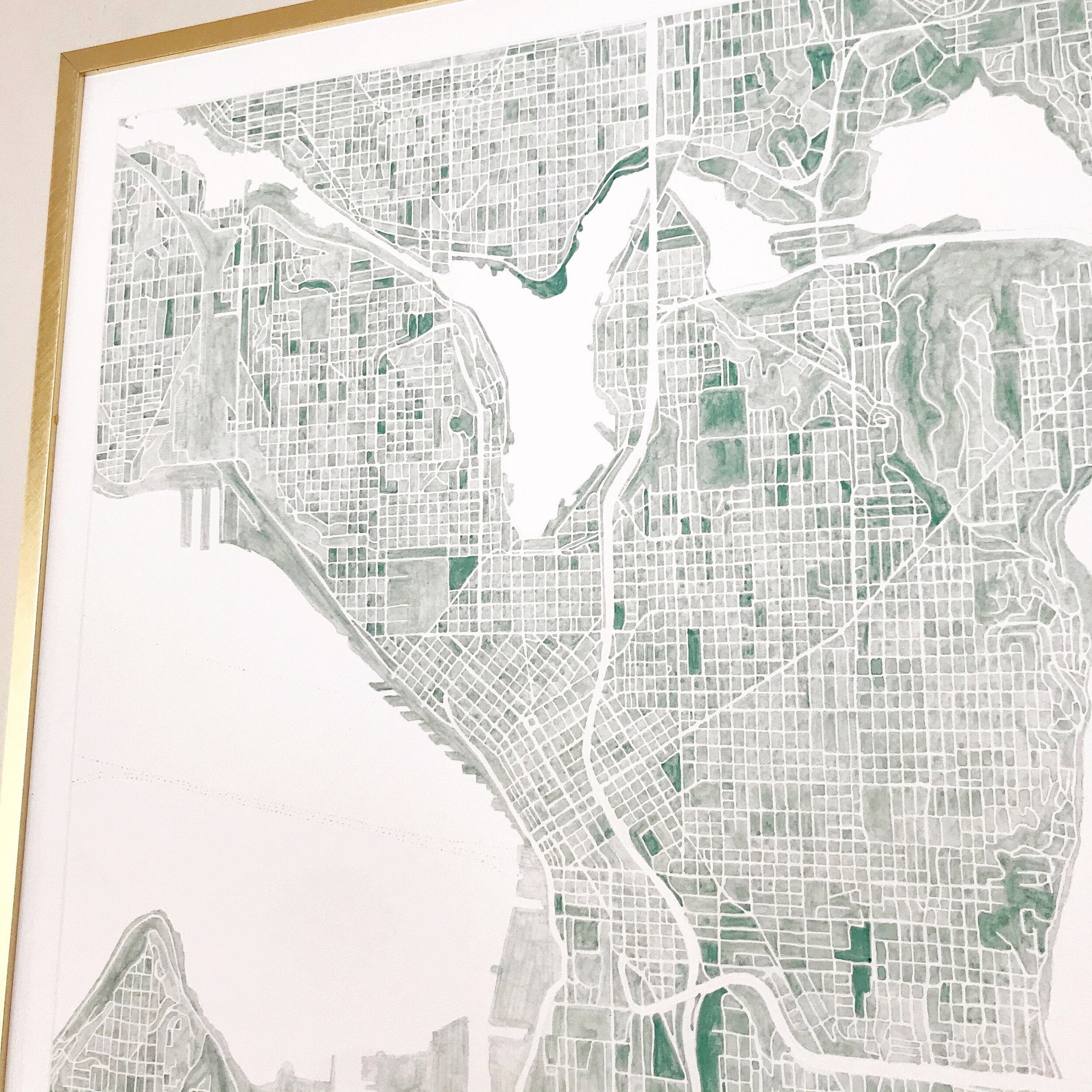 SEATTLE Lake Union Watercolor City Blocks Map: PRINT