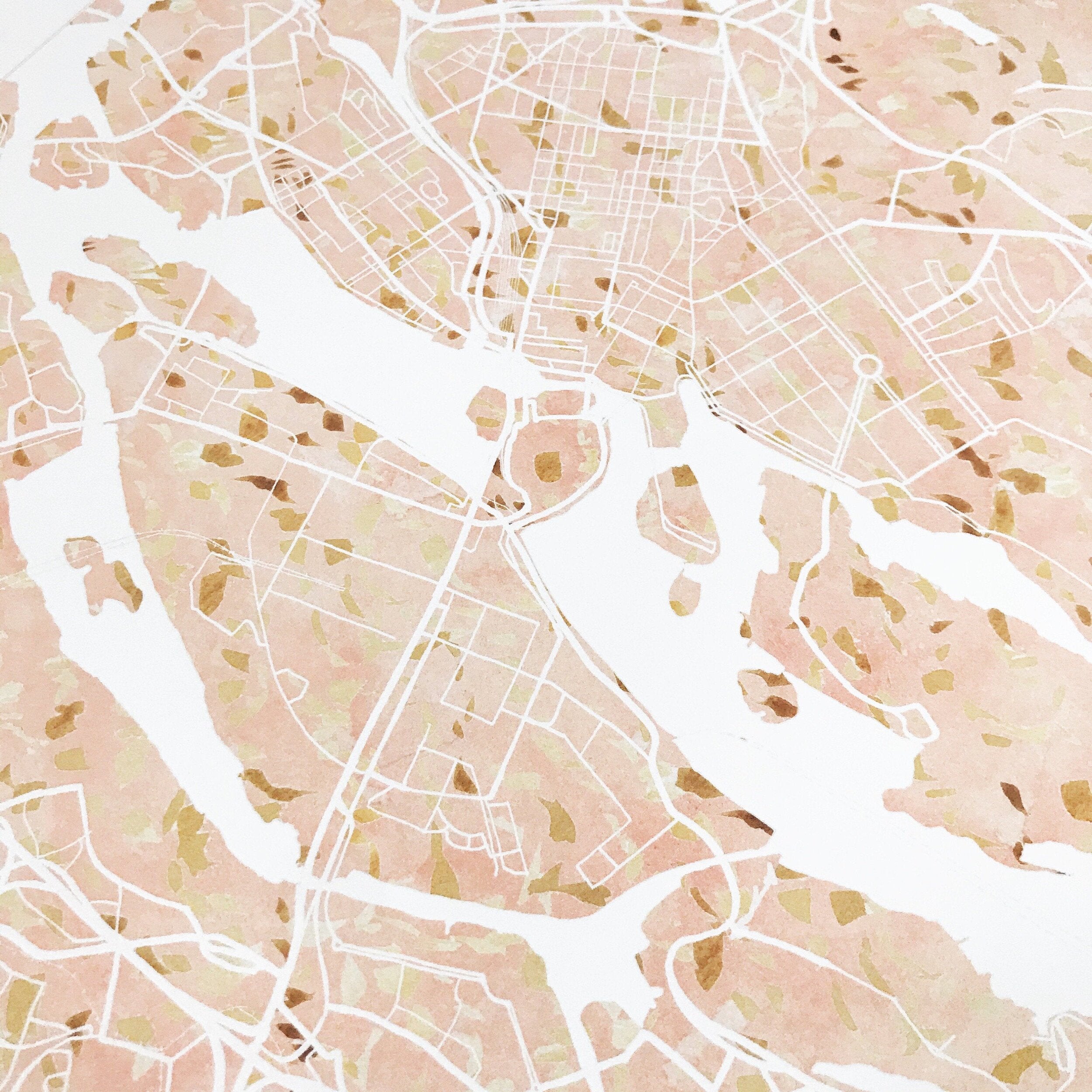 STOCKHOLM Watercolor City Blocks Map: PRINT