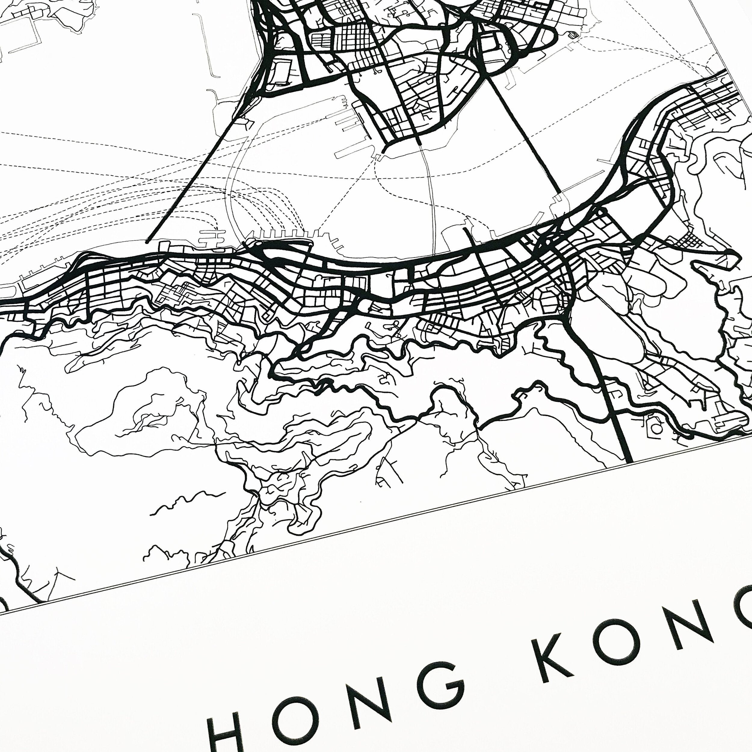 HONG KONG City Lines Map PRINT Turn of the Centuries hong-kong-city-lines-map-print-turn-of-the-centuries