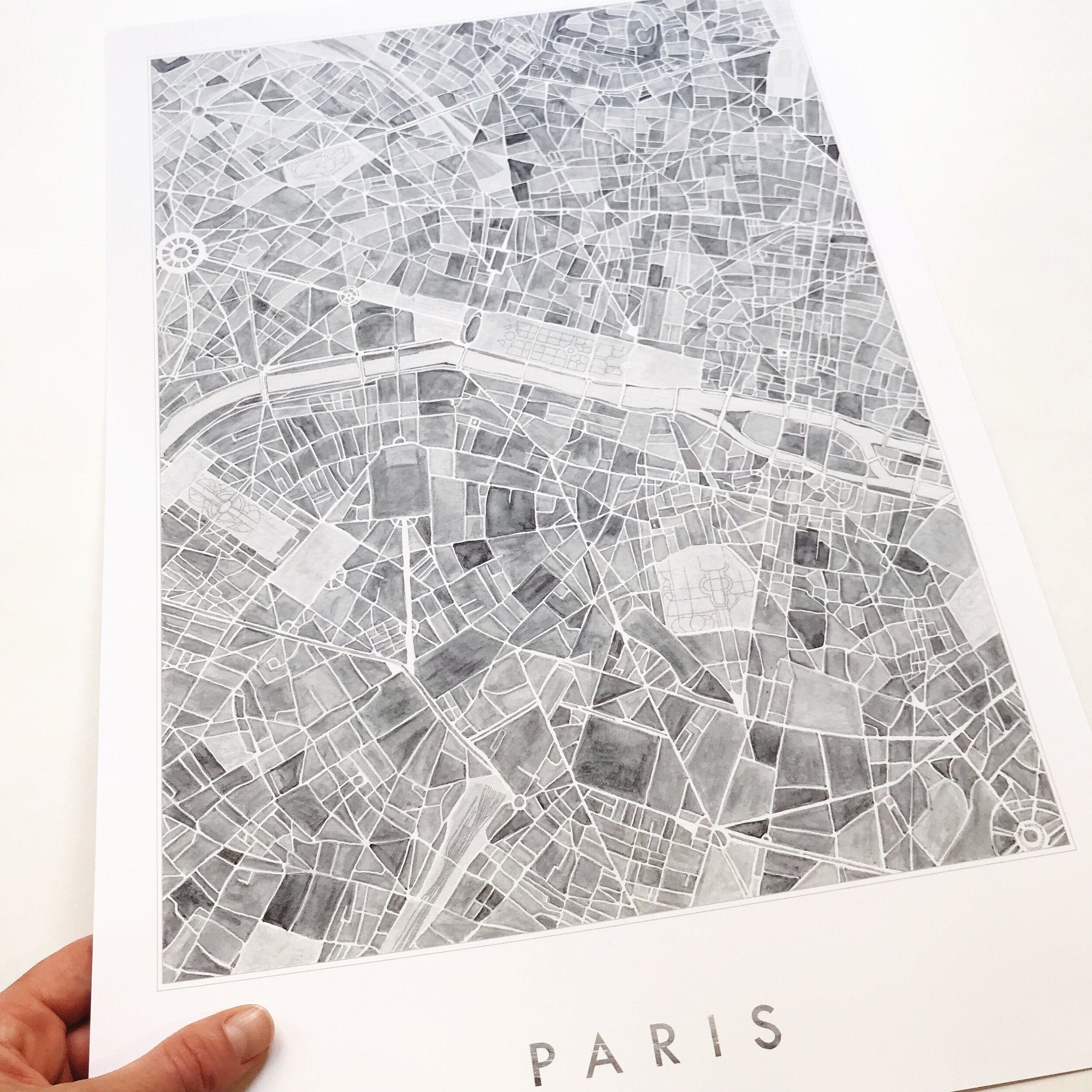 PARIS Watercolor City Blocks Map: PRINT