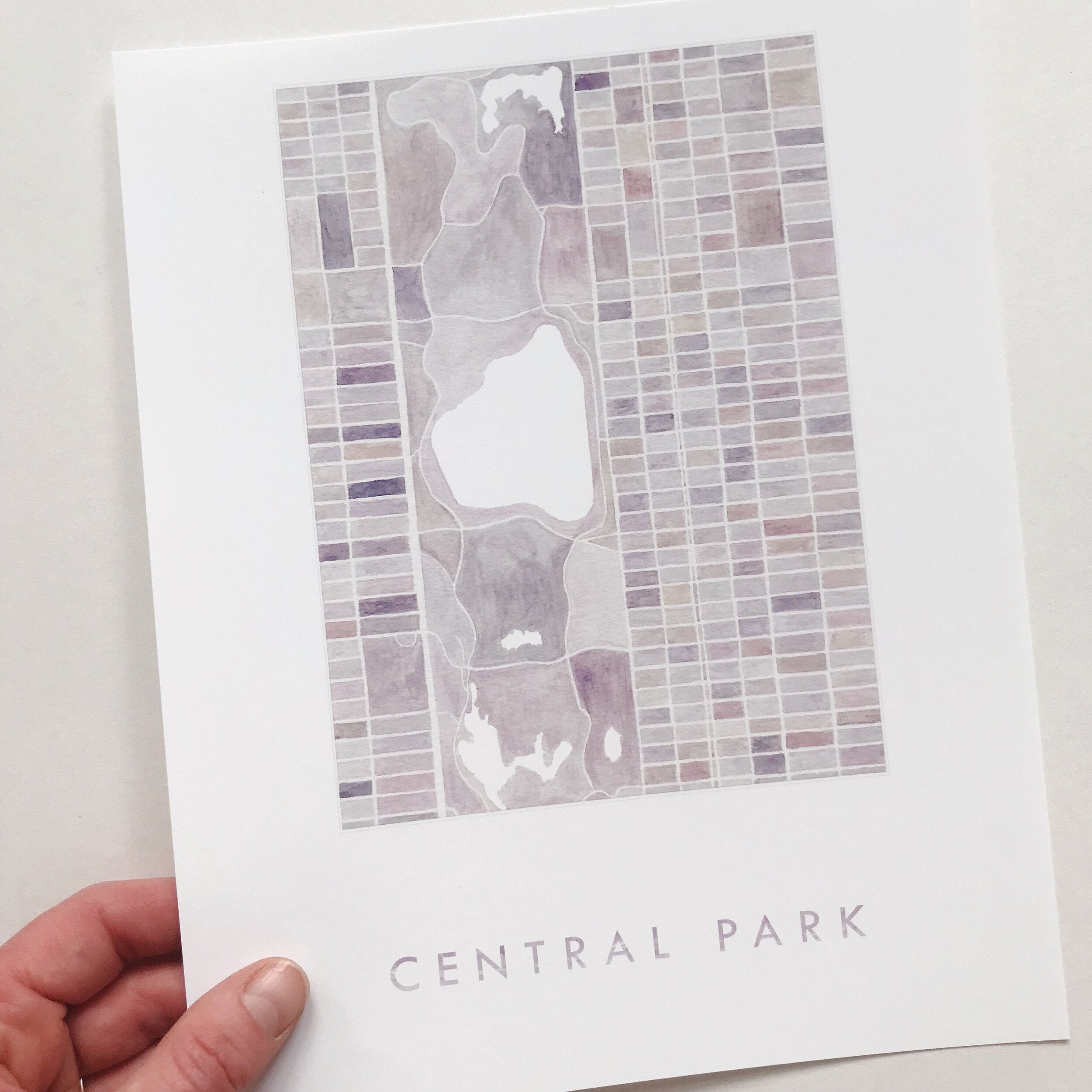 Central Park MANHATTAN Watercolor City Blocks Map: PRINT