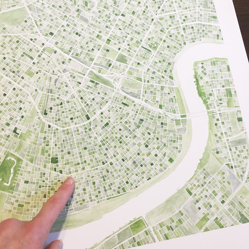 NEW ORLEANS Watercolor City Blocks Map: PRINT