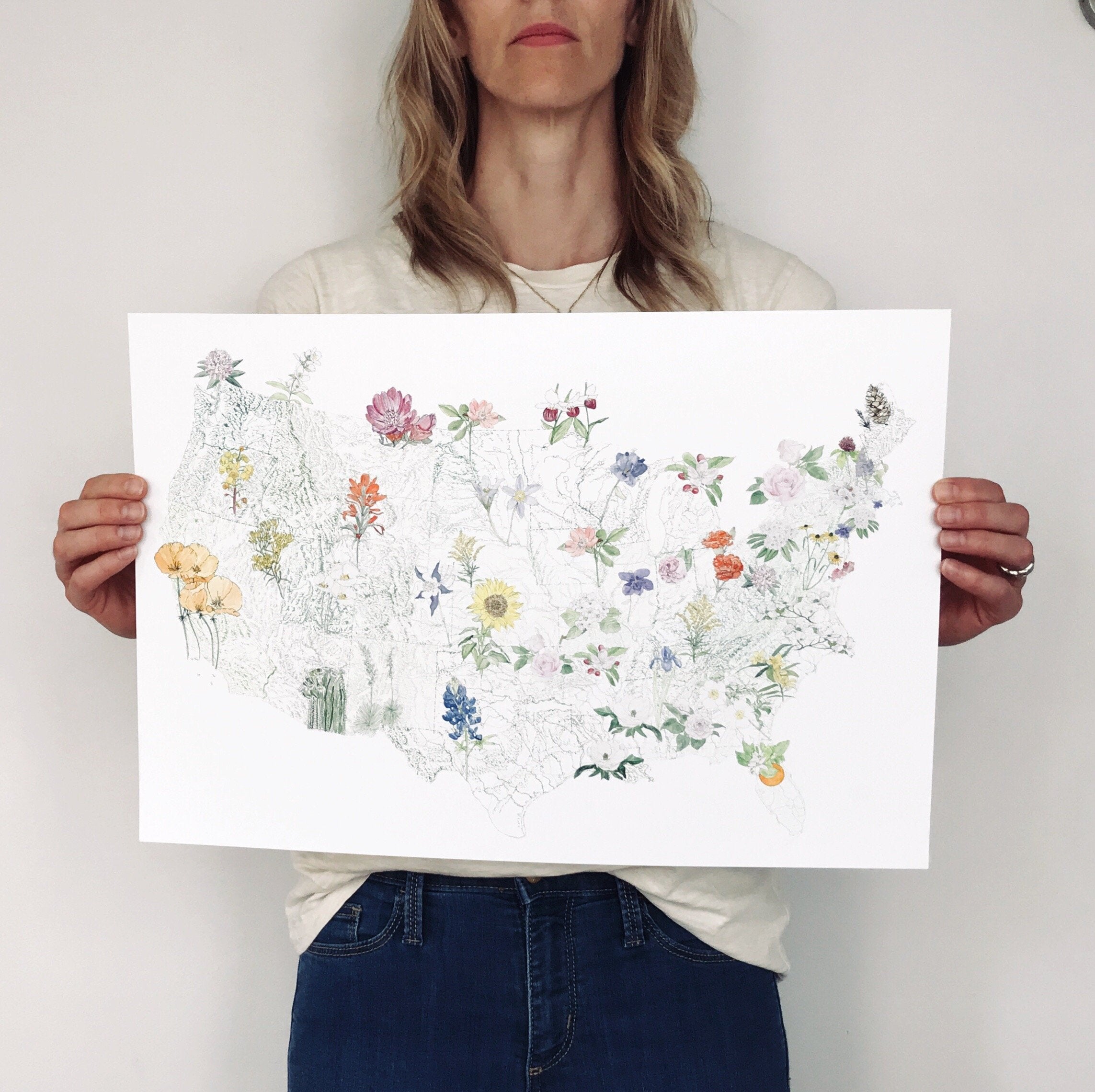 STATE FLOWERscape Map Drawing: PRINT