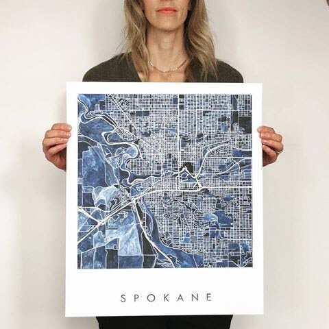 SPOKANE Watercolor City Blocks Map: PRINT