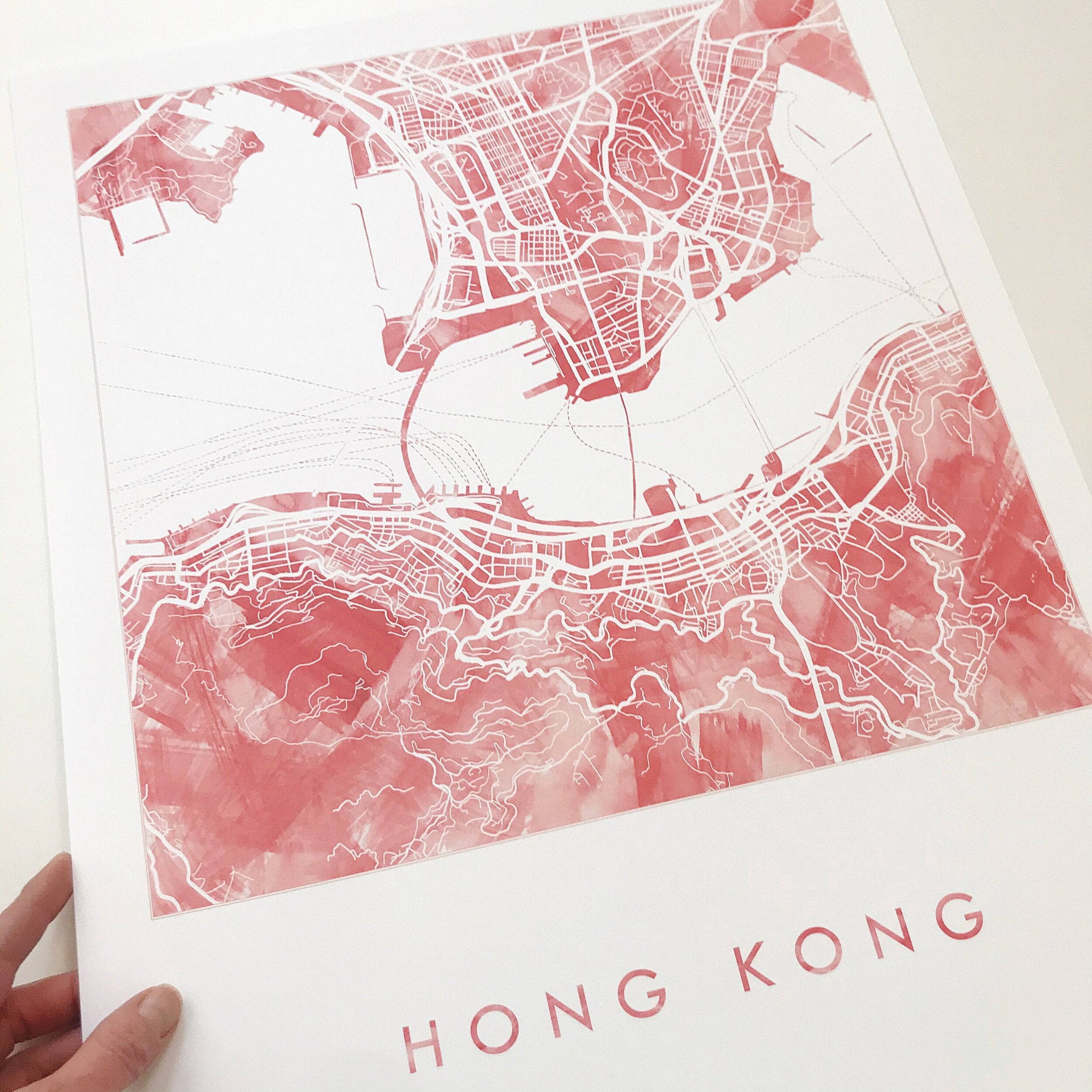 HONG KONG Watercolor Wash City Map: PRINT