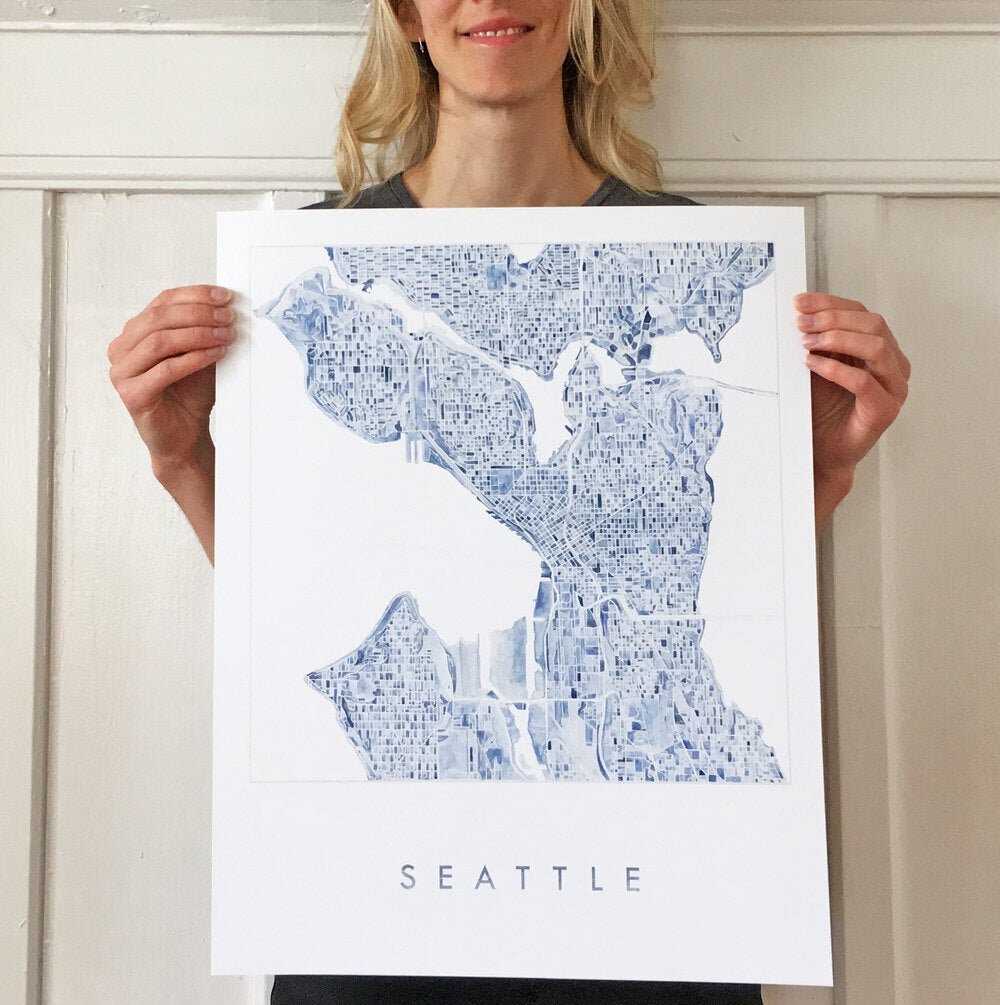 SEATTLE Watercolor City Blocks Map: PRINT