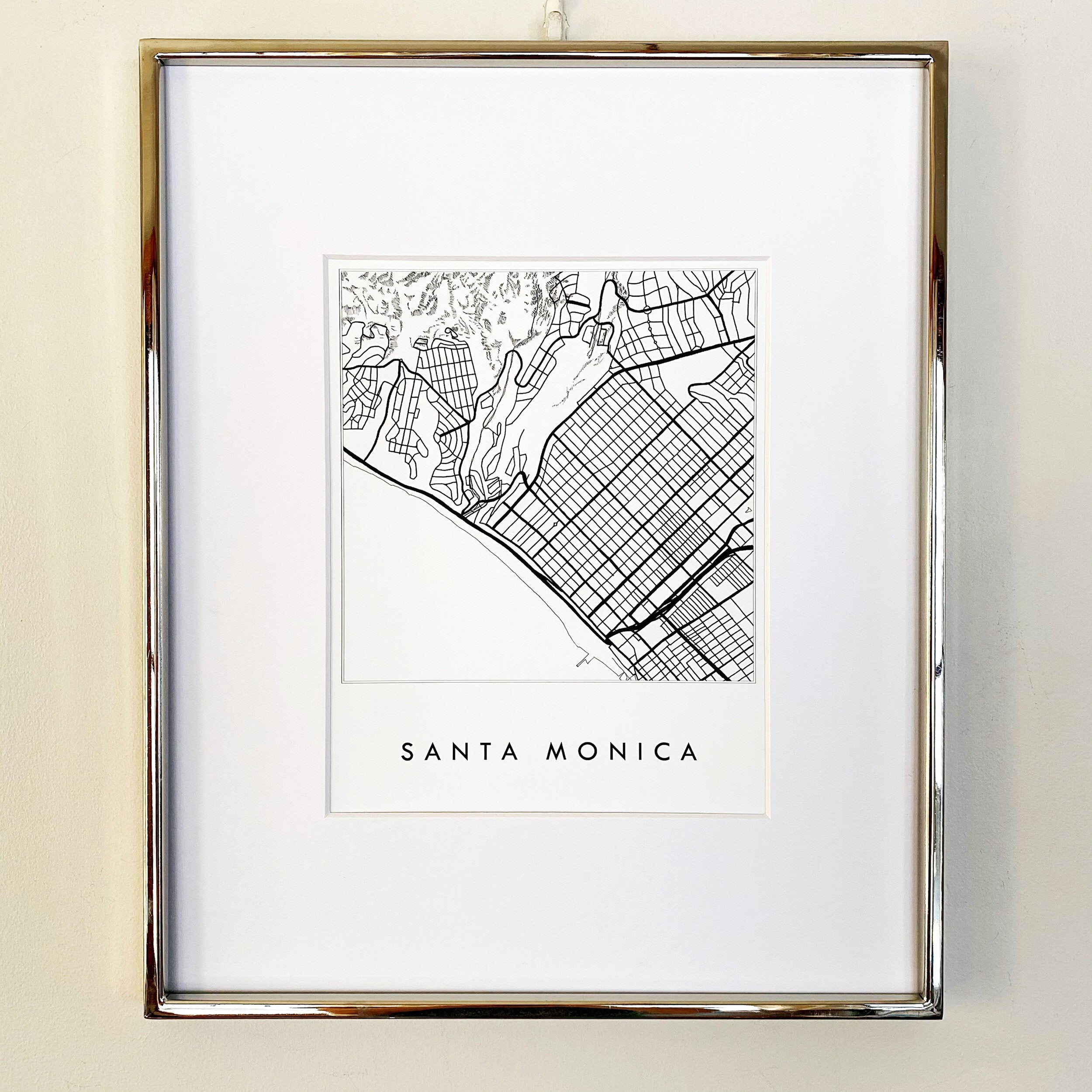 SANTA MONICA California City Lines Street Map: PRINT