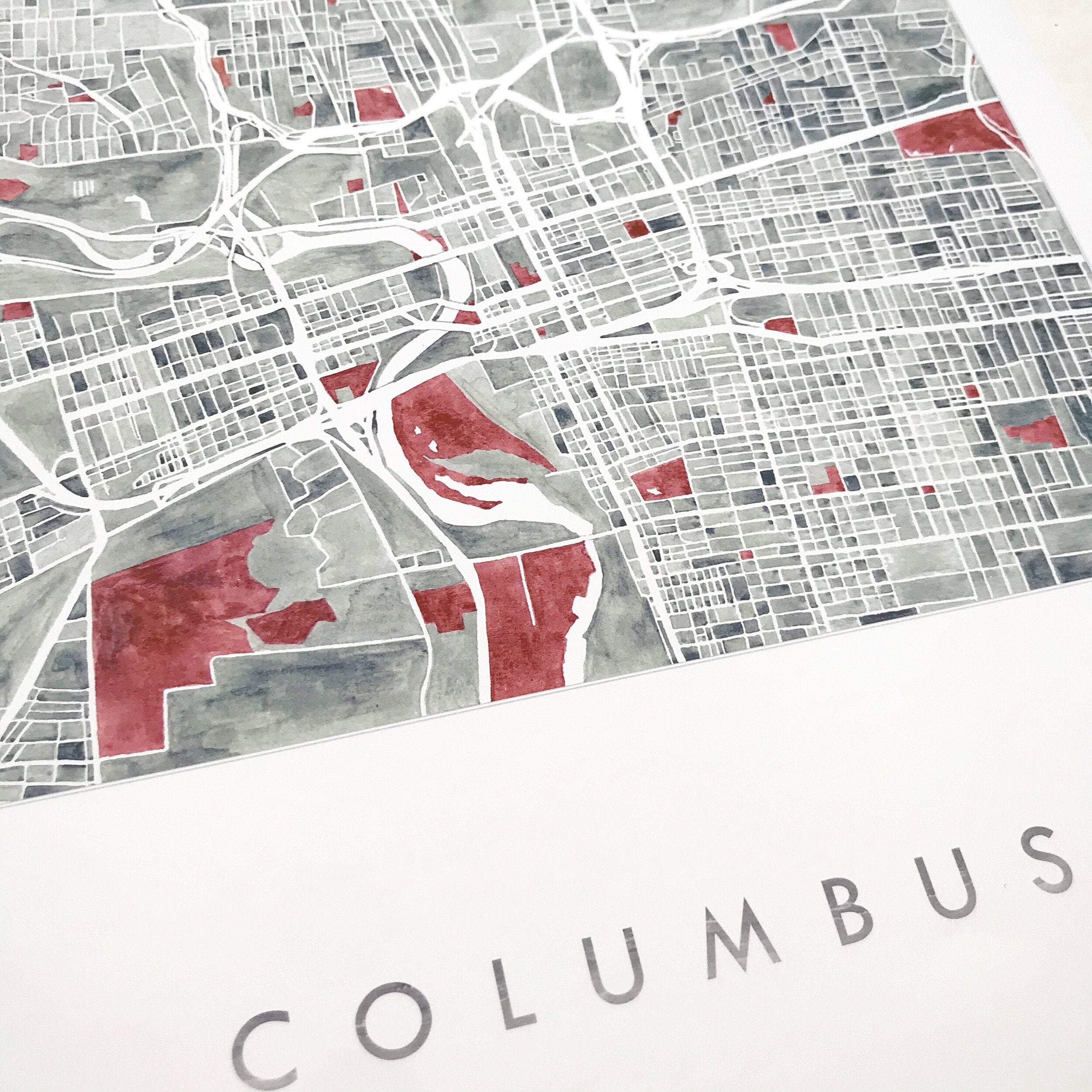 COLUMBUS Watercolor City Blocks Map: PRINT