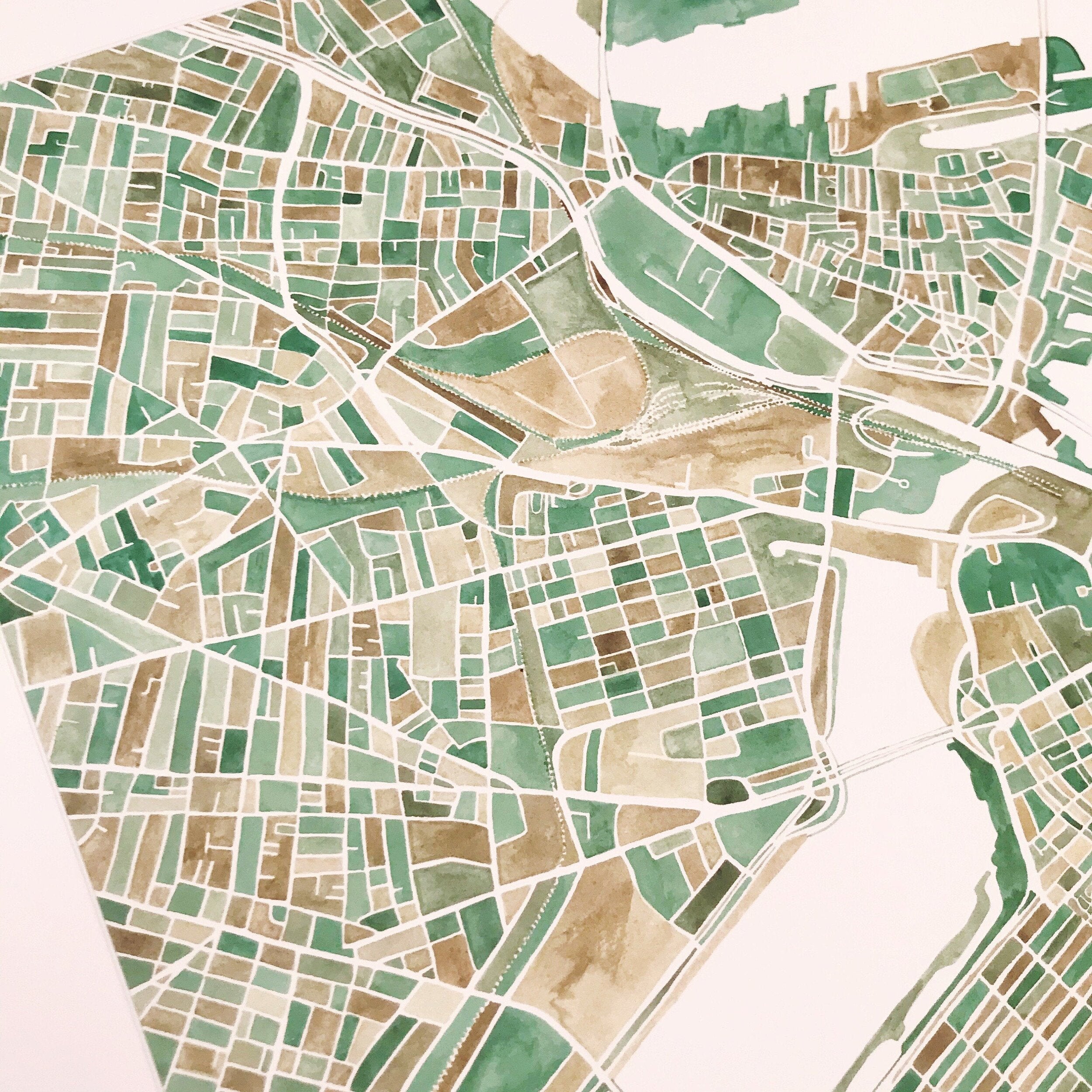 Greater BOSTON Watercolor City Blocks Map: PRINT
