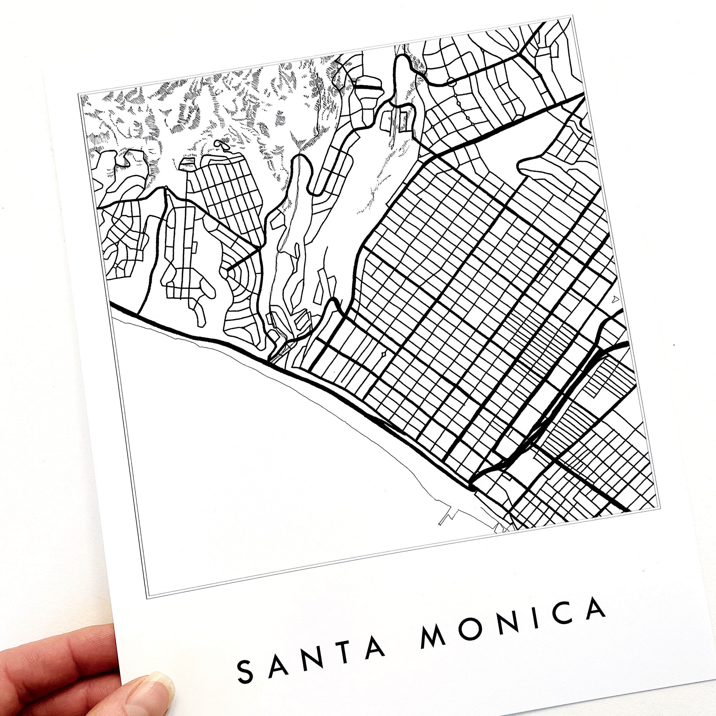SANTA MONICA California City Lines Street Map: PRINT