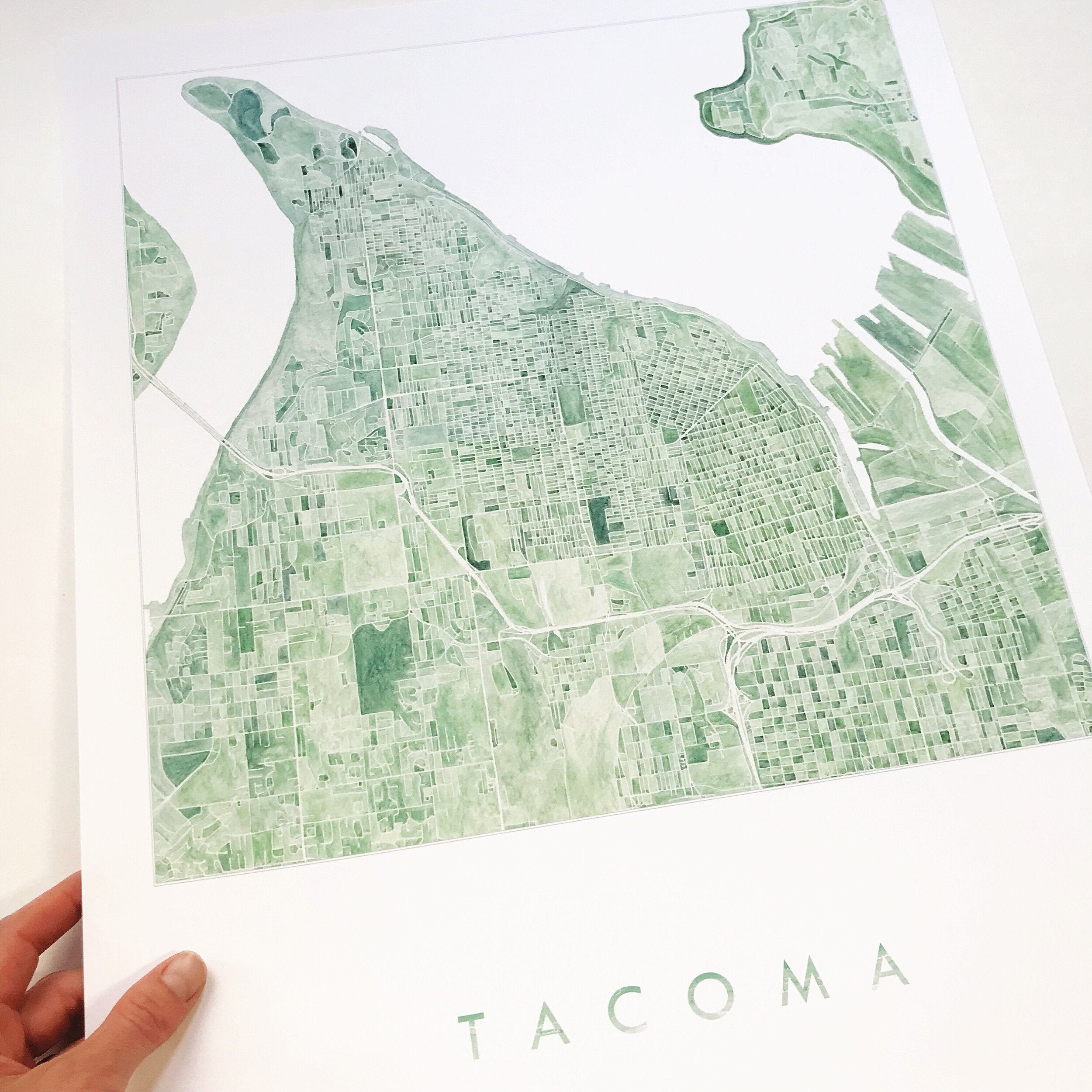 TACOMA Watercolor City Blocks Map: GIFT BUNDLE